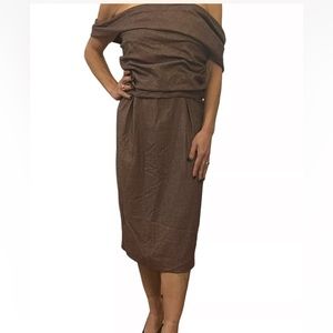 SOPHIE THEALLET ITALY ROSE TWEED OFF THE SHOULDER WOOL WIGGLE new with tags